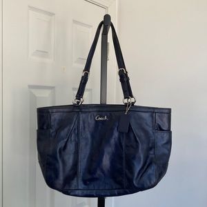 Navy Blue Coach Bag With Grey Interior